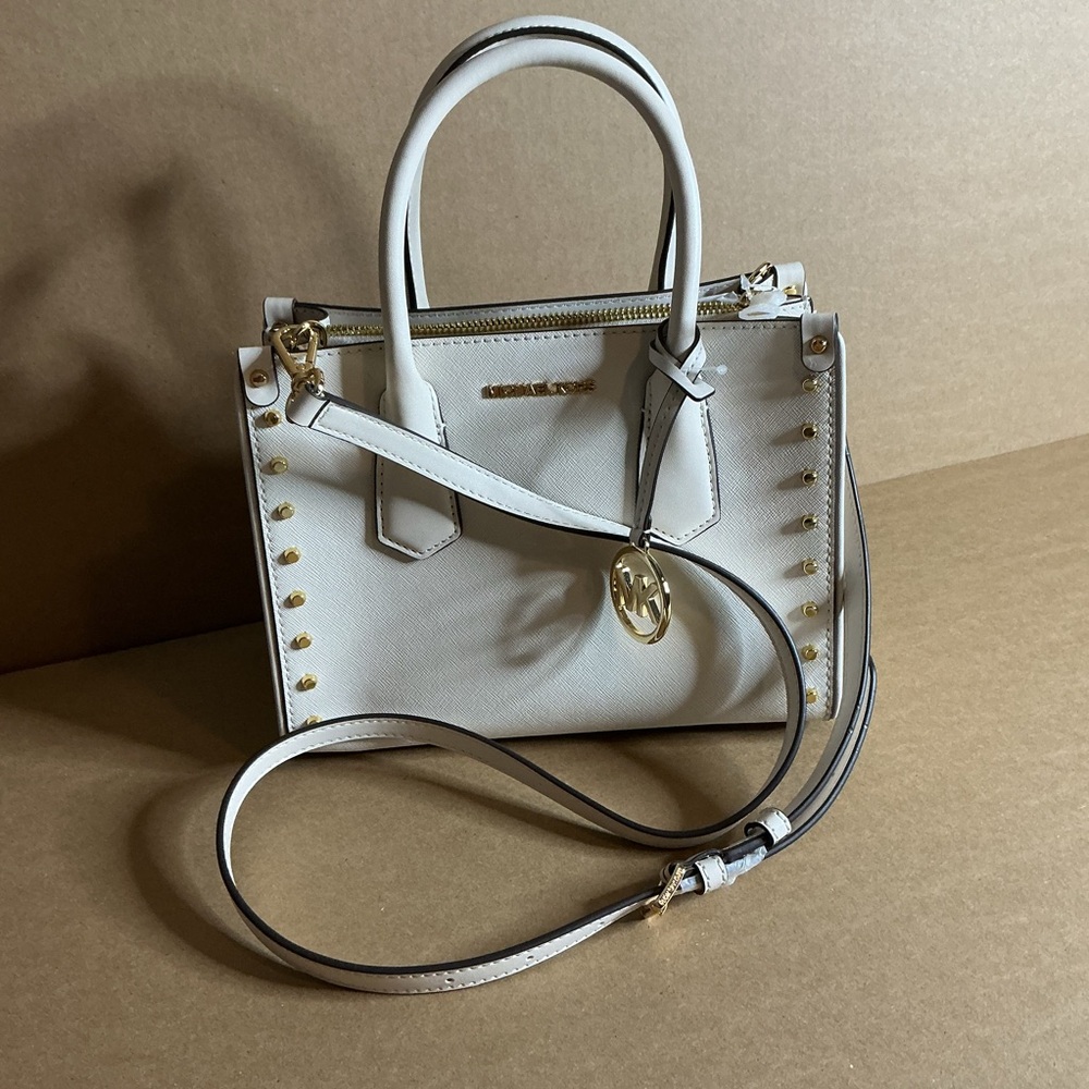 Michael Kors White Satchel with Gold Studs - Picture 10 of 11